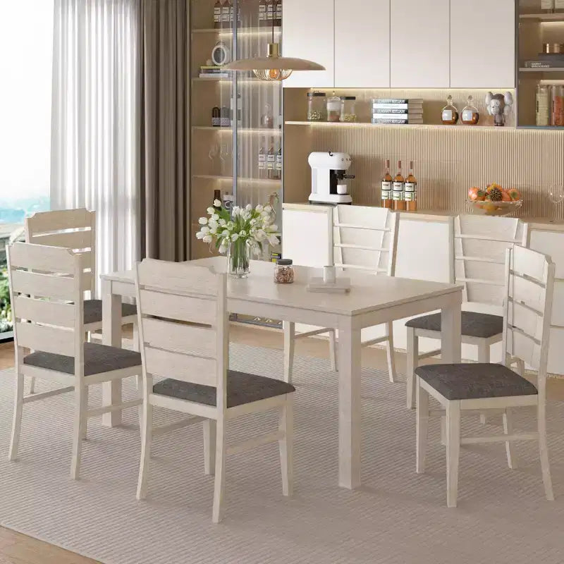 VECELO Chaises de salle à manger rustiques en bois, chaises de cuisine en bois d'hévéa avec siège et dossier rembourrés, gris