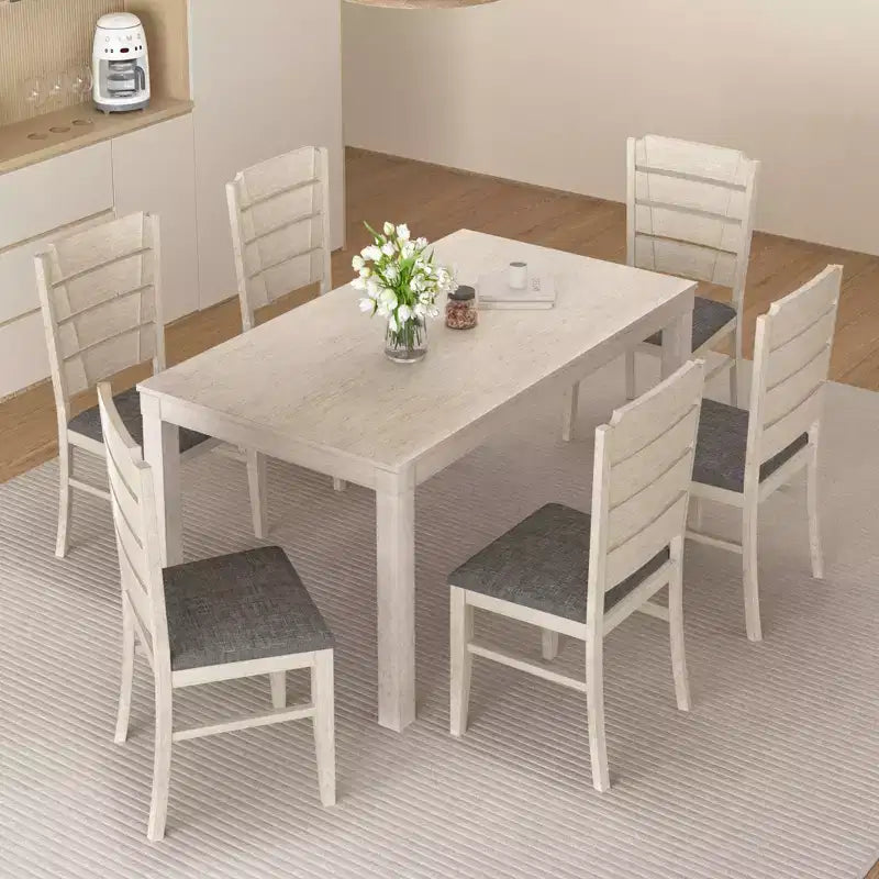 VECELO Chaises de salle à manger rustiques en bois, chaises de cuisine en bois d'hévéa avec siège et dossier rembourrés, gris