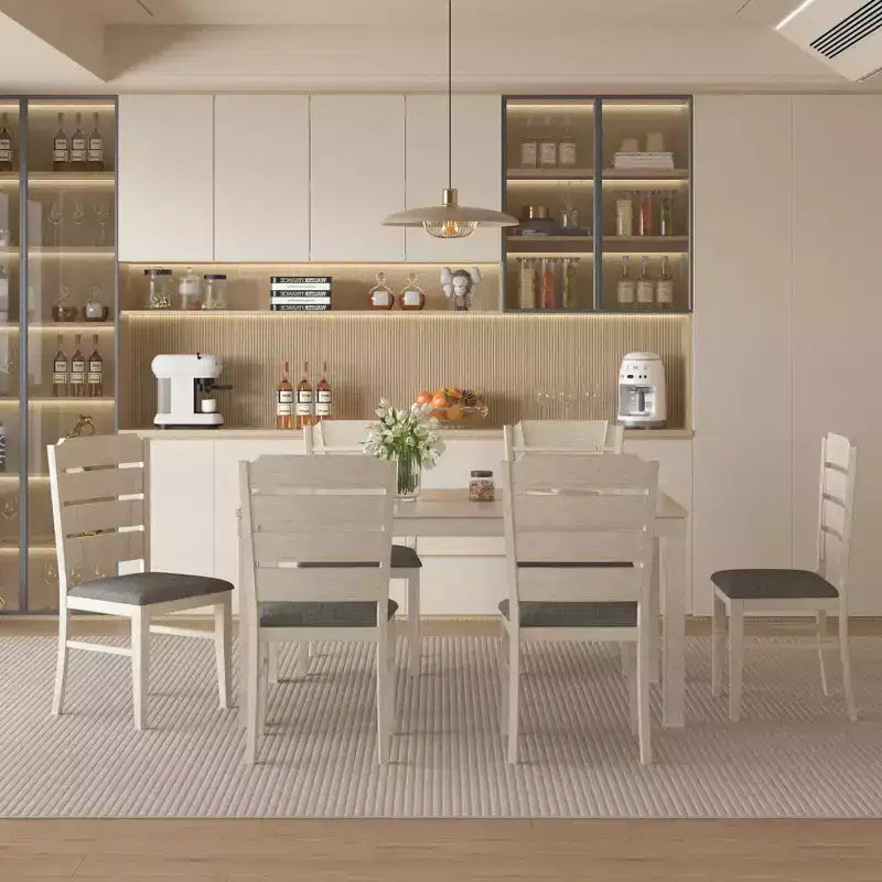 VECELO Chaises de salle à manger rustiques en bois, chaises de cuisine en bois d'hévéa avec siège et dossier rembourrés, gris
