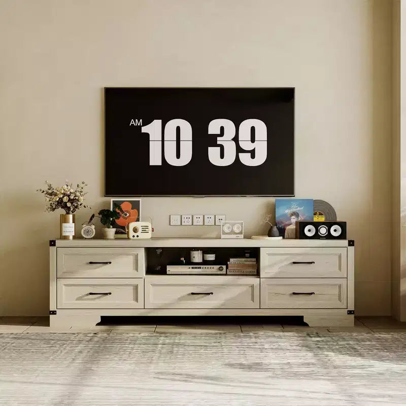 Famapy Modern TV Stand with Spacious Countertop, Multiple Drawers and Cable Management
