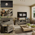 Meuble TV moderne Famapy avec grand plateau, tiroirs multiples et gestion des câbles