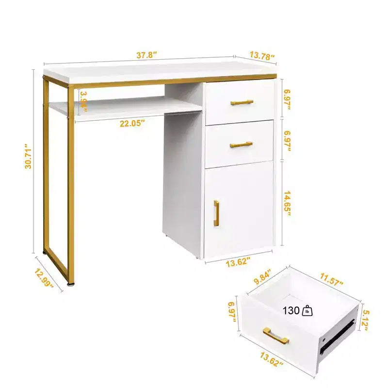 Karl Home | Bureau informatique blanc 2 tiroirs avec rangement et tablette clavier
