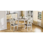 Ensemble de table à manger rustique VECELO, table ronde en bois d'hévéa et chaises de salle à manger rembourrées pour cuisine, gris