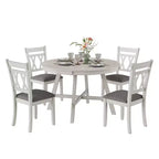 Ensemble de table à manger rustique VECELO, table ronde en bois d'hévéa et chaises de salle à manger rembourrées pour cuisine, gris