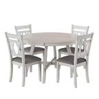 Ensemble de table à manger rustique VECELO, table ronde en bois d'hévéa et chaises de salle à manger rembourrées pour cuisine, gris
