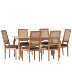 Ensemble de salle à manger extensible en bois et rotin, 7 pièces, avec tissu capitonné style campagne française, Christopher Knight Home Regan