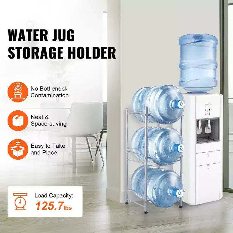 VEVOR Support de Bouteille d'Eau à 3 Niveaux, Support de Bouteille d'Eau de 19 Litres, Support de Bouteille d'Eau à Rangée Unique pour 3 Bouteilles, Support de Bouteille d'Eau Robuste