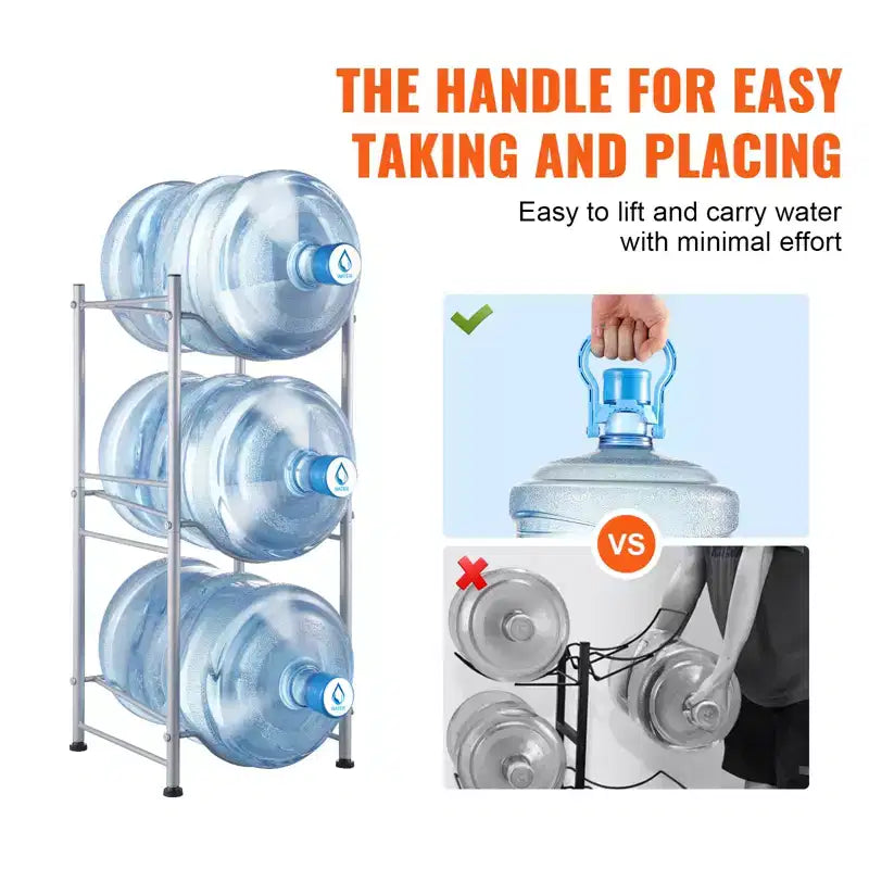 VEVOR Support de Bouteille d'Eau à 3 Niveaux, Support de Bouteille d'Eau de 19 Litres, Support de Bouteille d'Eau à Rangée Unique pour 3 Bouteilles, Support de Bouteille d'Eau Robuste