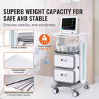 Chariot de laboratoire 3 niveaux VEVOR, chariot utilitaire de laboratoire avec 2 tiroirs et 1 plateau supérieur, chariot médical mobile en matériau ABS, chariot de laboratoire roulant