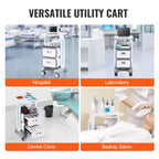 Chariot de laboratoire 3 niveaux VEVOR, chariot utilitaire de laboratoire avec 2 tiroirs et 1 plateau supérieur, chariot médical mobile en matériau ABS, chariot de laboratoire roulant