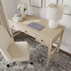 Bureau de travail Martha Stewart Rhett pour bureau à domicile, avec pieds fuselés, en couleur bois clair naturel avec ferrures bronze antique