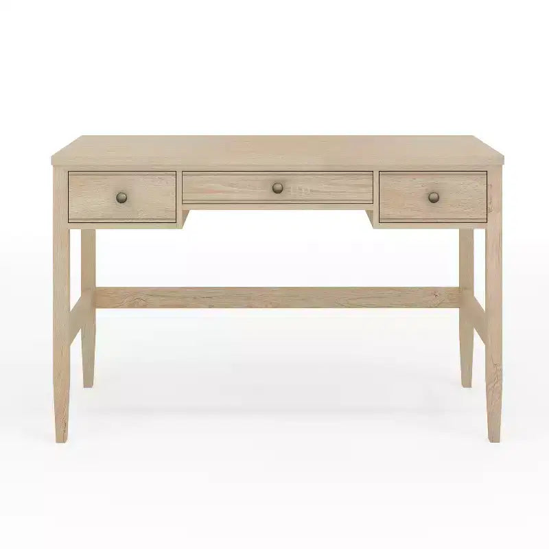 Bureau de travail Martha Stewart Rhett pour bureau à domicile, avec pieds fuselés, en couleur bois clair naturel avec ferrures bronze antique