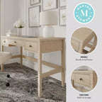 Bureau de travail Martha Stewart Rhett pour bureau à domicile, avec pieds fuselés, en couleur bois clair naturel avec ferrures bronze antique
