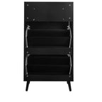 Meuble à chaussures moderne avec détails en rotin, cadre en MDF, pieds en bois de pin et 1 tiroir + 2 tiroirs basculants, unité de rangement multi-étagères - ModernLuxe