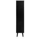 Meuble à chaussures moderne avec détails en rotin, cadre en MDF, pieds en bois de pin et 1 tiroir + 2 tiroirs basculants, unité de rangement multi-étagères - ModernLuxe