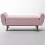 Hyleory Linen Upholstered Storage Bench with Solid Wood Legs for Bedroom Living Room or Entryway