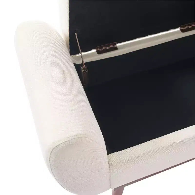 Banc de rangement rembourré en lin Hyleory avec pieds en bois massif pour chambre à coucher, salon ou entrée