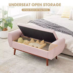 Banc de rangement rembourré en lin Hyleory avec pieds en bois massif pour chambre à coucher, salon ou entrée