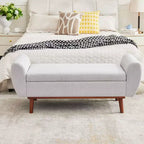 Banc de rangement rembourré en lin Hyleory avec pieds en bois massif pour chambre à coucher, salon ou entrée