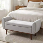 Banc de rangement rembourré en lin Hyleory avec pieds en bois massif pour chambre à coucher, salon ou entrée
