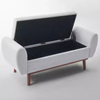 Banc de rangement rembourré en lin Hyleory avec pieds en bois massif pour chambre à coucher, salon ou entrée
