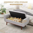 Banc de rangement rembourré en lin Hyleory avec pieds en bois massif pour chambre à coucher, salon ou entrée