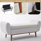 Banc de rangement rembourré en lin Hyleory avec pieds en bois massif pour chambre à coucher, salon ou entrée