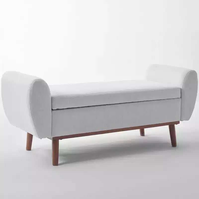Banc de rangement rembourré en lin Hyleory avec pieds en bois massif pour chambre à coucher, salon ou entrée