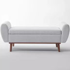 Banc de rangement rembourré en lin Hyleory avec pieds en bois massif pour chambre à coucher, salon ou entrée