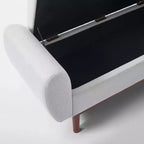 Banc de rangement rembourré en lin Hyleory avec pieds en bois massif pour chambre à coucher, salon ou entrée