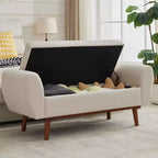 Banc de rangement rembourré en lin Hyleory avec pieds en bois massif pour chambre à coucher, salon ou entrée