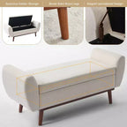 Banc de rangement rembourré en lin Hyleory avec pieds en bois massif pour chambre à coucher, salon ou entrée