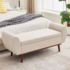 Banc de rangement rembourré en lin Hyleory avec pieds en bois massif pour chambre à coucher, salon ou entrée