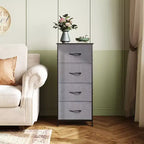 DEXYLLO Commode 4 tiroirs en tissu, tour de rangement pour chambre, couloir, entrée, placards avec cadre en acier, dessus en bois, poignée facile à tirer