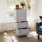 DEXYLLO Commode 4 tiroirs en tissu, tour de rangement pour chambre, couloir, entrée, placards avec cadre en acier, dessus en bois, poignée facile à tirer