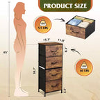 DEXYLLO Commode 4 tiroirs en tissu, tour de rangement pour chambre, couloir, entrée, placards avec cadre en acier, dessus en bois, poignée facile à tirer