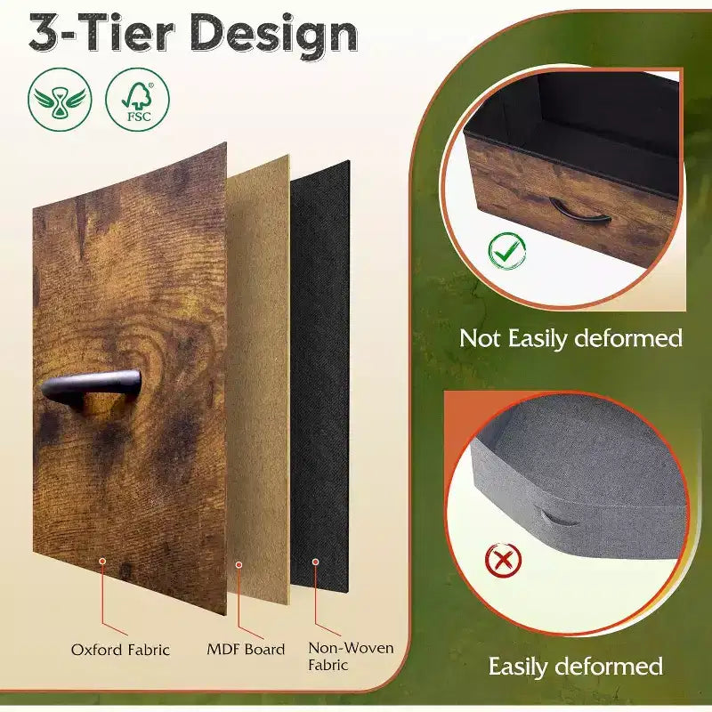 DEXYLLO Commode 4 tiroirs en tissu, tour de rangement pour chambre, couloir, entrée, placards avec cadre en acier, dessus en bois, poignée facile à tirer