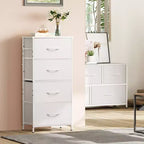 DEXYLLO Commode 4 tiroirs en tissu, tour de rangement pour chambre, couloir, entrée, placards avec cadre en acier, dessus en bois, poignée facile à tirer