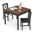 Costway 3 PCS Dining Table Set Wooden Square Kitchen Table with 2 Upholstered Chairs Brown/Gray