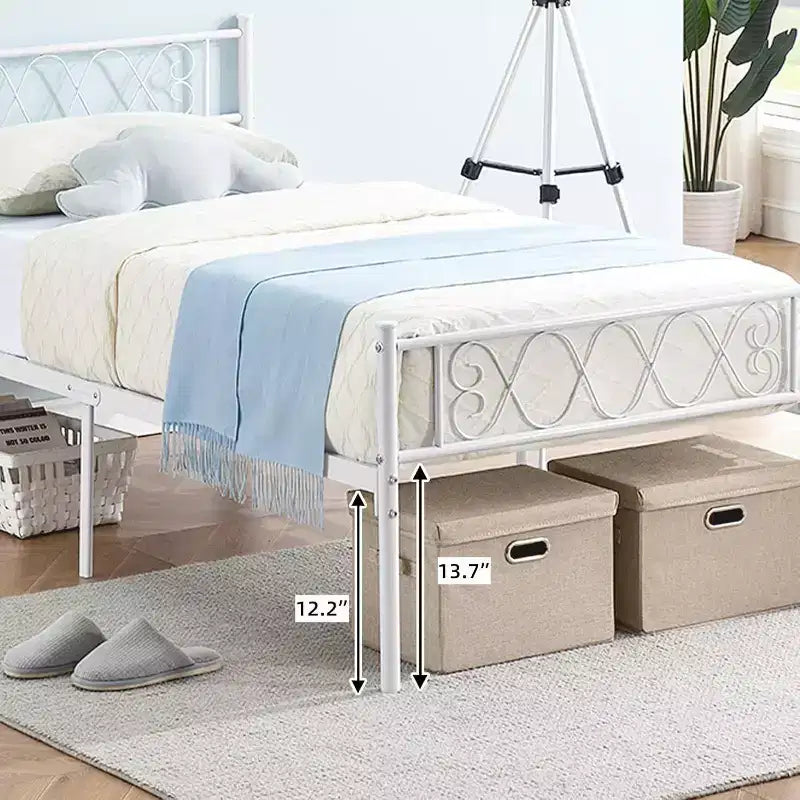 Cadre de lit, Cadre de lit en métal avec tête et pied de lit, Cadre de lit plateforme robuste et silencieux avec support à lattes solides, Rangement sous le lit