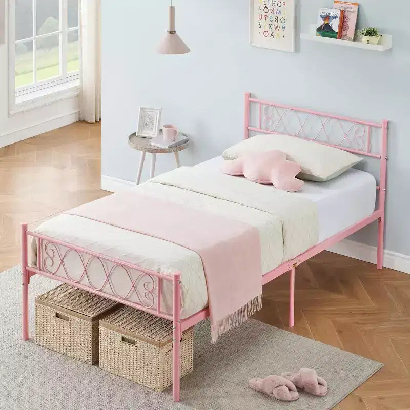 Cadre de lit, Cadre de lit en métal avec tête et pied de lit, Cadre de lit plateforme robuste et silencieux avec support à lattes solides, Rangement sous le lit