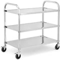 3-Tier Stainless Steel Utility Trolley With 360Locking Wheels, Commercial And Industrial Mobile Service Trolley, Kitchen/Laboratory/Medical/Catering