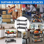 Chariot de service à roulettes à 3 niveaux en plastique, roulettes verrouillables, cadre métallique, pour bureau/cuisine/service alimentaire d'hôtel/commerce/restaurant