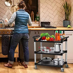 Chariot de service à roulettes à 3 niveaux en plastique, roulettes verrouillables, cadre métallique, pour bureau/cuisine/service alimentaire d'hôtel/commerce/restaurant