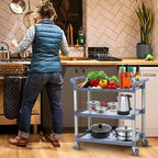 Chariot de service à roulettes à 3 niveaux en plastique, roulettes verrouillables, cadre métallique, pour bureau/cuisine/service alimentaire d'hôtel/commerce/restaurant