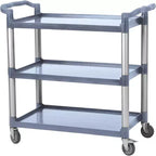 3 Tier Plastic Service Utility Cart with Wheels, Lockable Wheels, Metal Frame, Office/Kitchen/Hotel Food Service/Commercial/Restaurant