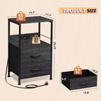 Table de chevet avec station de recharge, table de chevet LED avec 2 tiroirs en tissu, étagère de rangement, 3 ports USB et 2 prises de courant