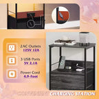 Table de chevet avec station de recharge, table de chevet LED avec 2 tiroirs en tissu, étagère de rangement, 3 ports USB et 2 prises de courant