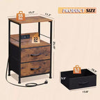 Table de chevet avec station de recharge, table de chevet LED avec 2 tiroirs en tissu, étagère de rangement, 3 ports USB et 2 prises de courant