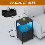 Table de chevet avec station de recharge, table de chevet LED avec 2 tiroirs en tissu, étagère de rangement, 3 ports USB et 2 prises de courant